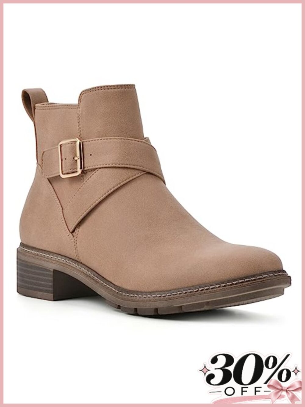Women's Textile Ankle Bootie with Stacked Heel, Criss Cross Buckle, Cushioned